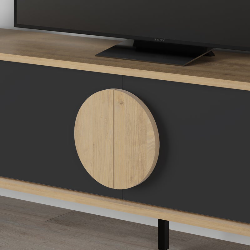 Mourah Home Gora Tv Stand Up To 70 Inches Tvs | Modern Tv Cabinet 4Door | Modern Tv Units For Living Room | Storage Cabinet | 180X35.6X51 Cm | Sapphire Oak-Silky Black- 2 Years Warranty - Image 5